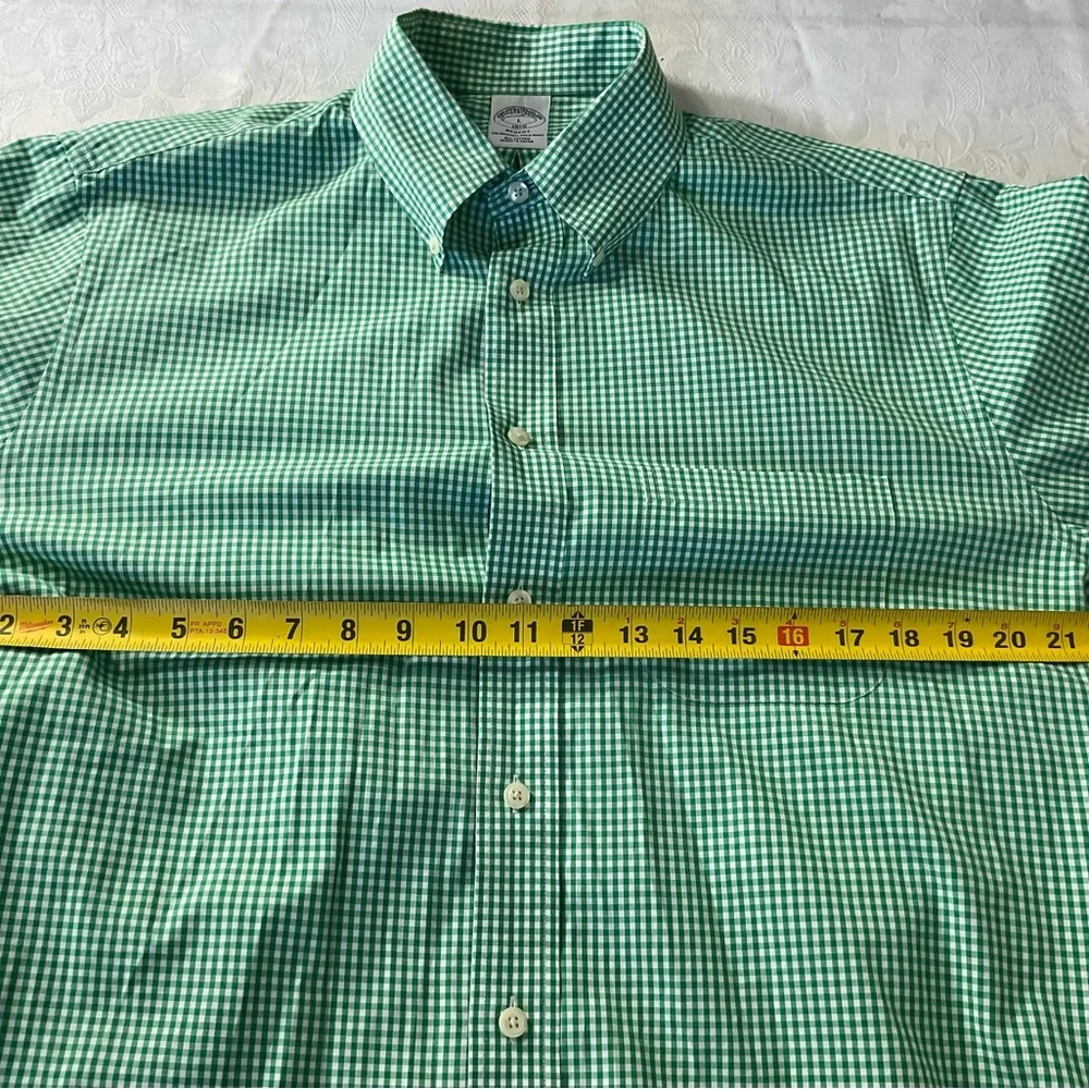 Brooks Brothers 1818 orig polo Regent Mens Size Large Shirt Green Check - Picture 4 of 9